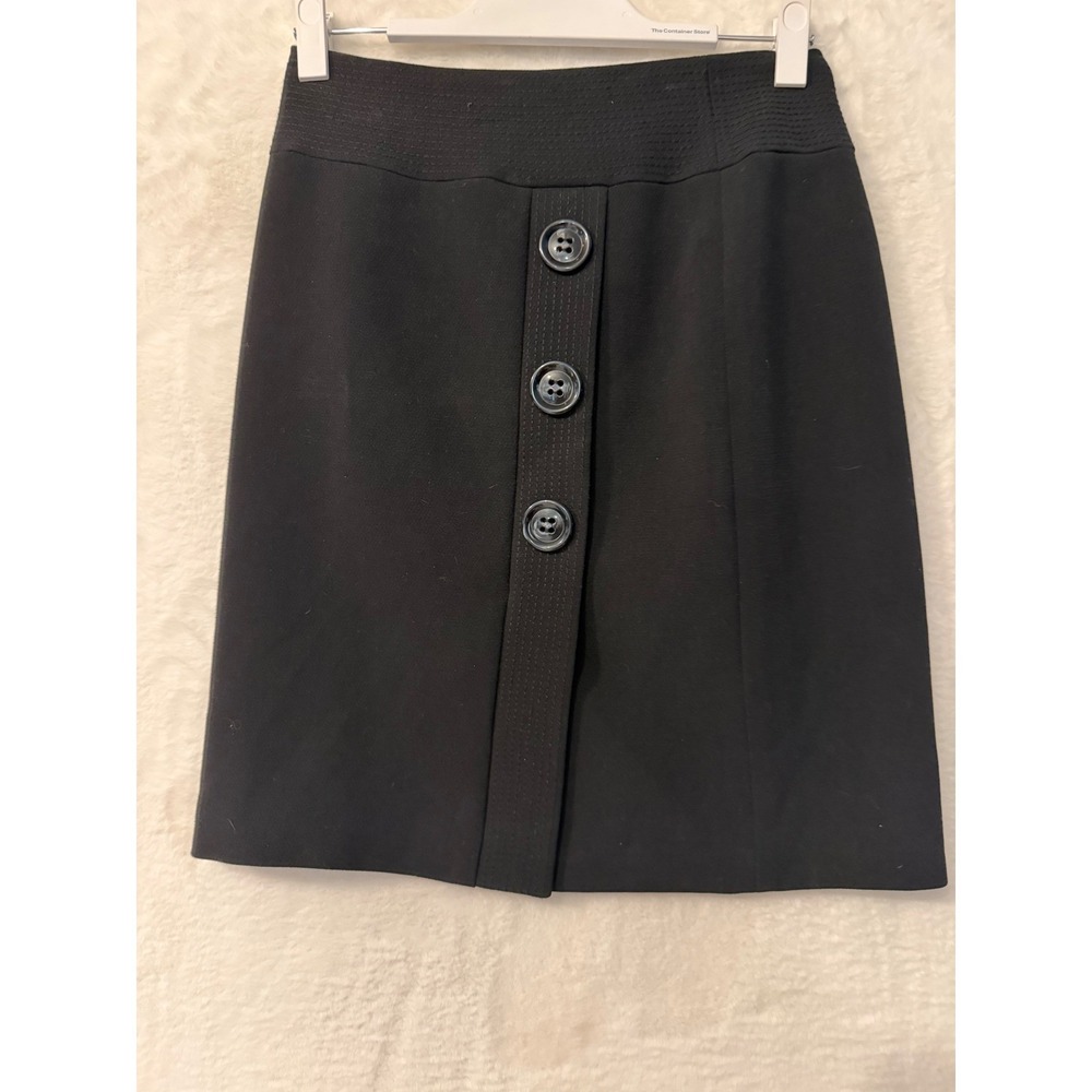 Talbots Petites Black Stretch Faux Wrap Mini Skirt Size 2P Button Front Lined